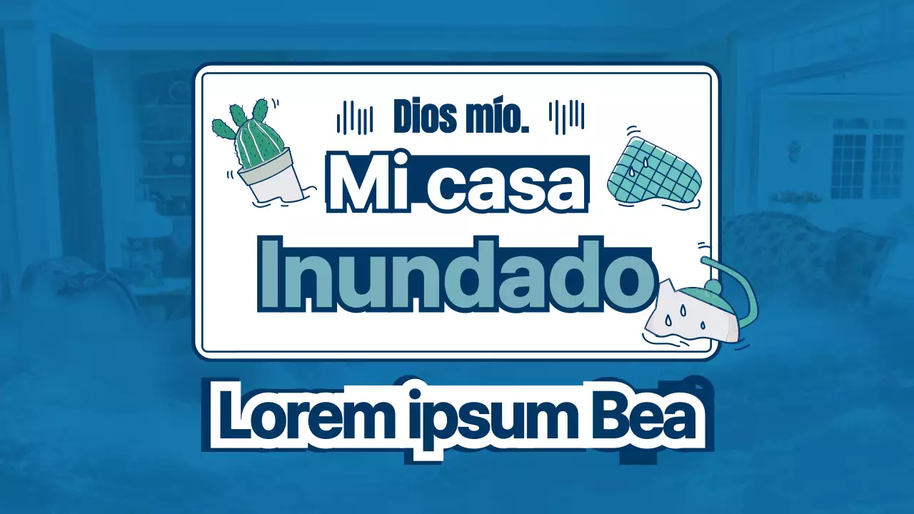 Tema para compartir información sobre la recuperación tras las inundaciones con fondo fotográfico turquesa y combinación de ilustraciones