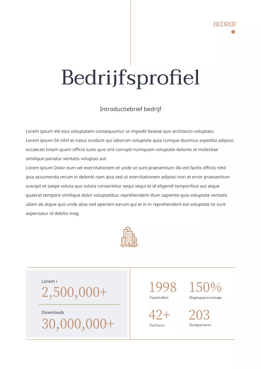 Eenvoudig typografisch zakelijk voorstel verticaal in marineblauw en bruin