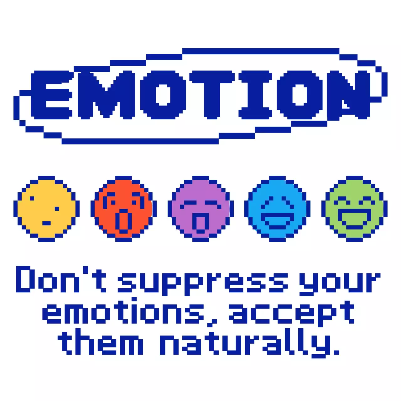 カラフルな色使いのかわいいピクセル表情のパーソナルグッズ。