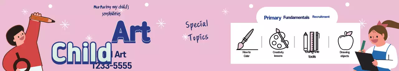 Pink blue illustration cute art school advertisement