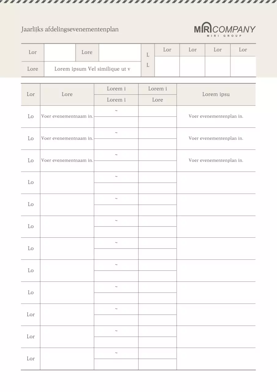 Een zachte en eenvoudige jaarlijkse afdelingsagenda in beige.