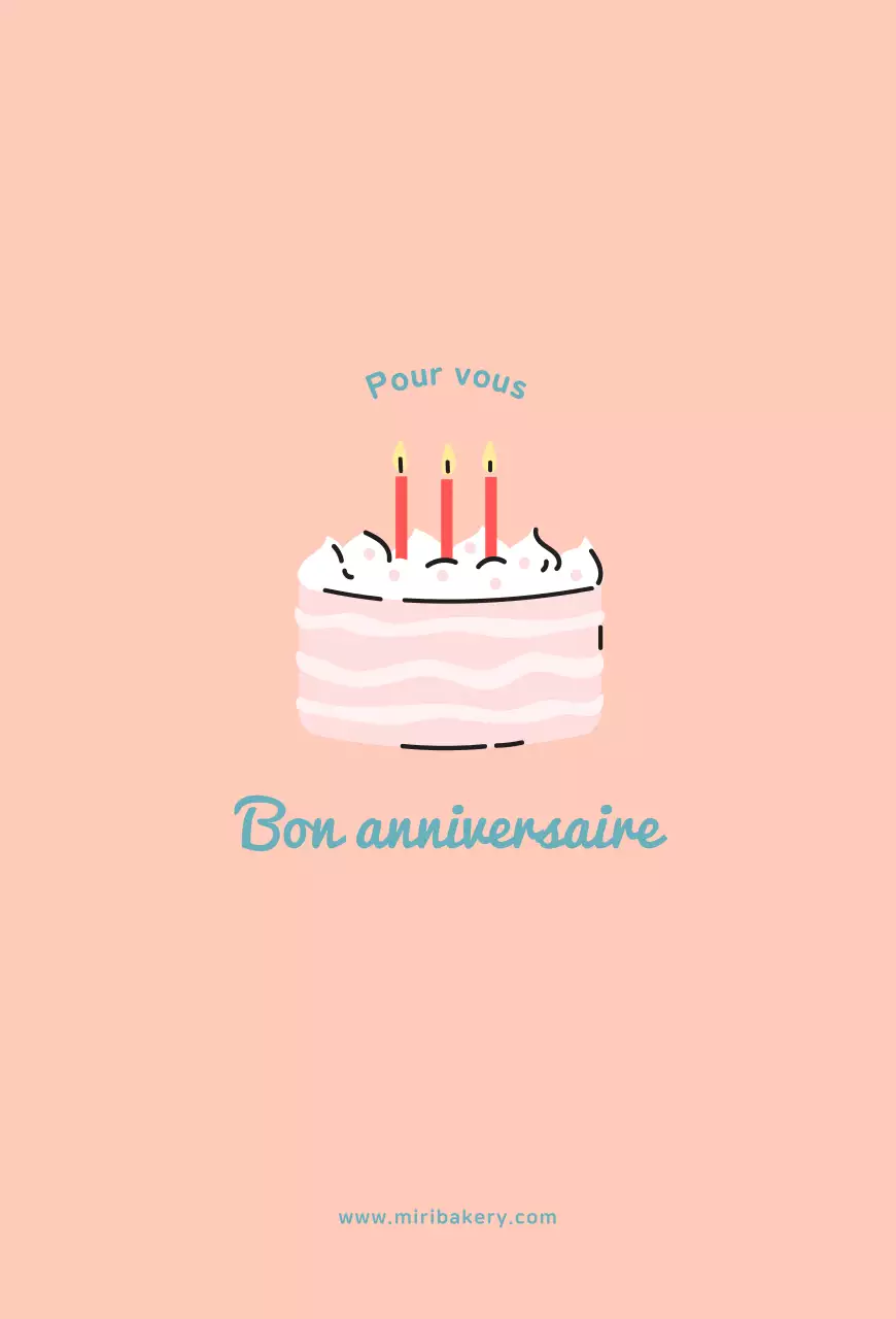 Carte d'anniversaire vintage avec illustration d'un gâteau rose et bleu
