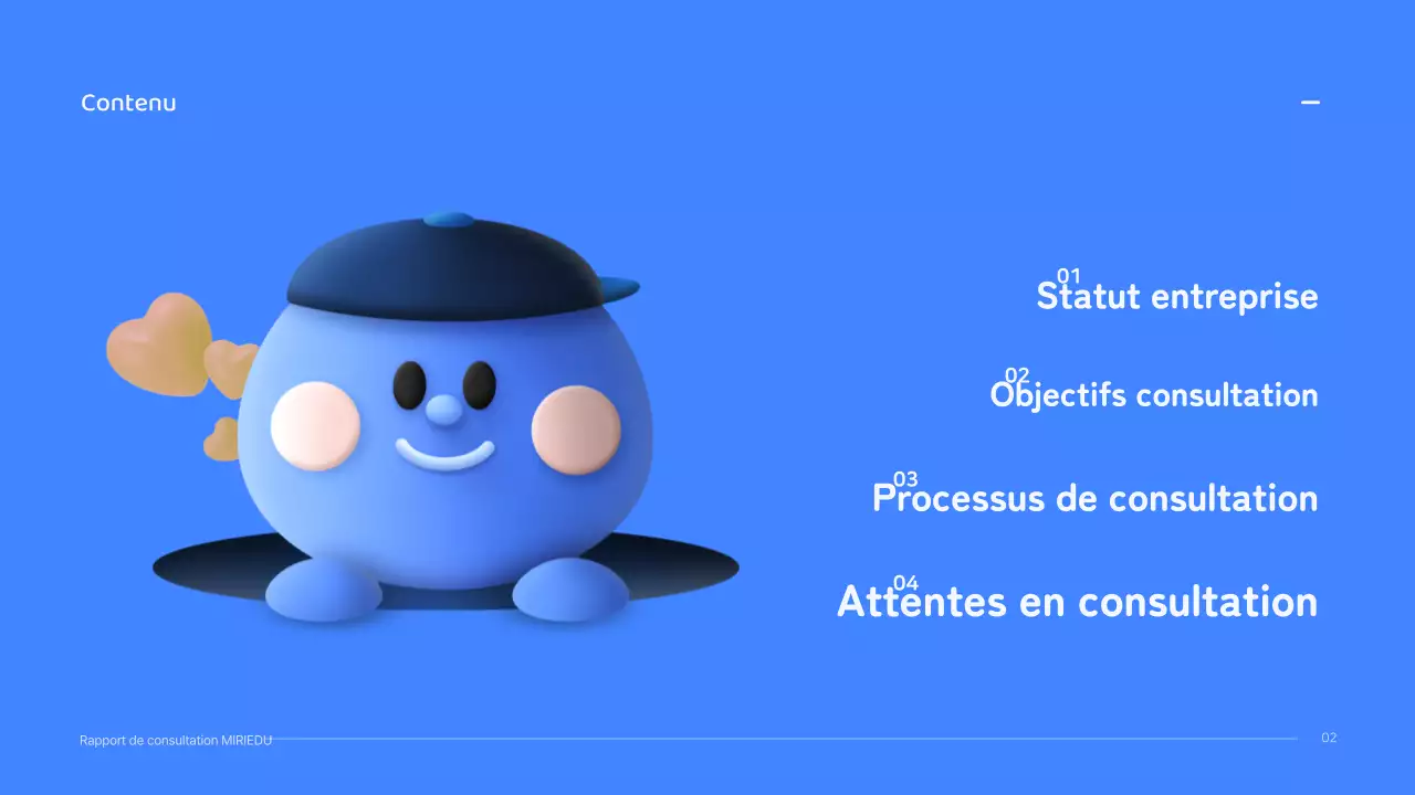 Un personnage tridimensionnel bleu au concept épuré pour un rapport de conseil.