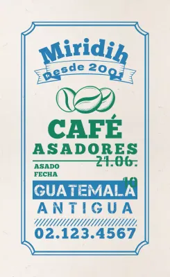 Etiquetas para granos de café con diseño tipográfico en azul