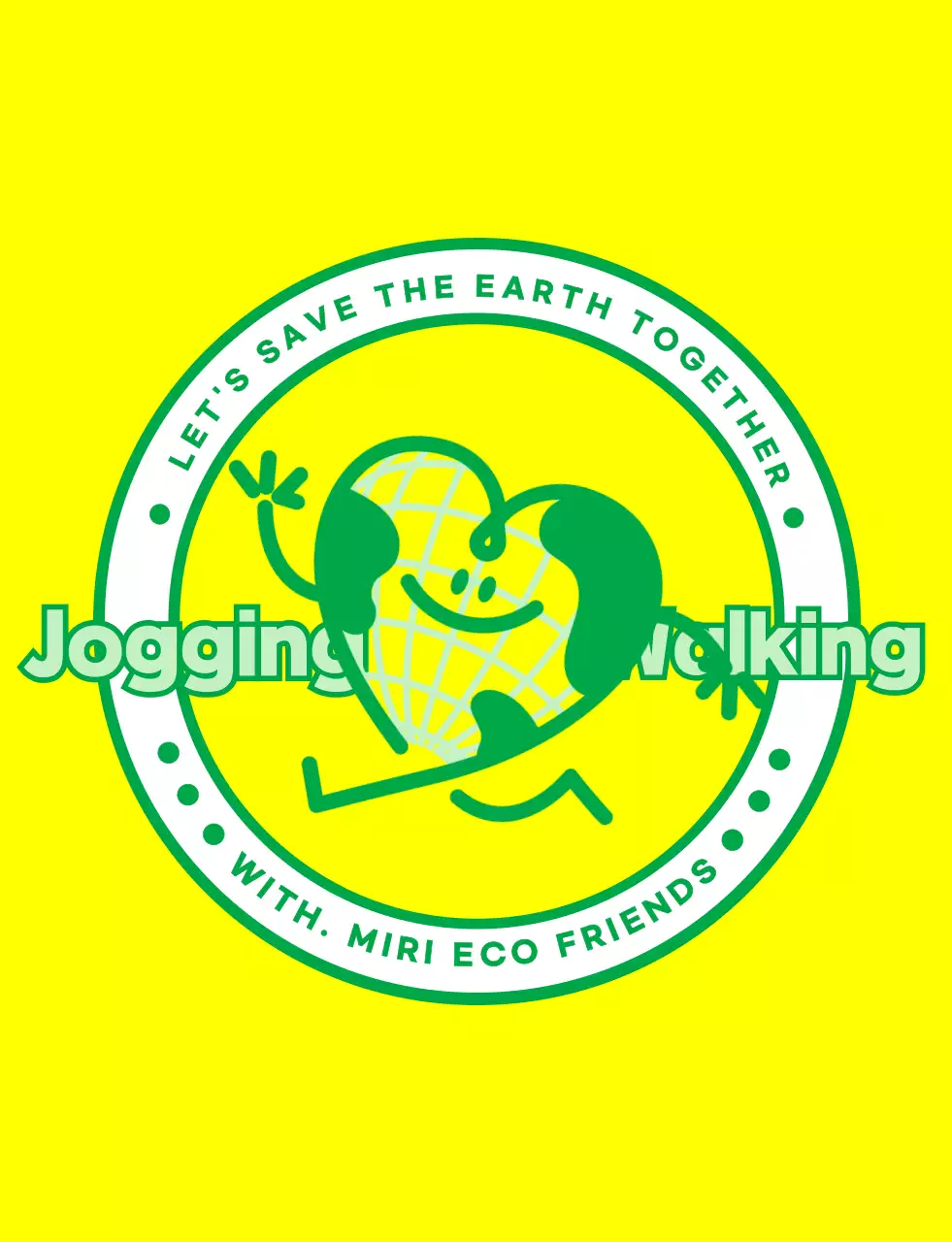 Konsep logo lambang dengan karakter bumi yang lucu berwarna kuning dan hijau untuk organisasi kampanye lingkungan global.