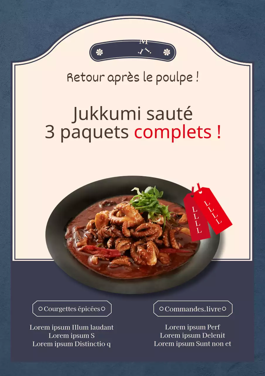 La photographie bleue met en valeur un concept épuré avec un menu d'escalopes de porc à durée limitée.