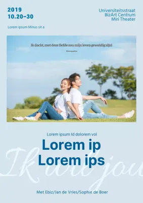 Promoot een eenvoudig optreden met een foto van een stel in een park in lichtblauw.