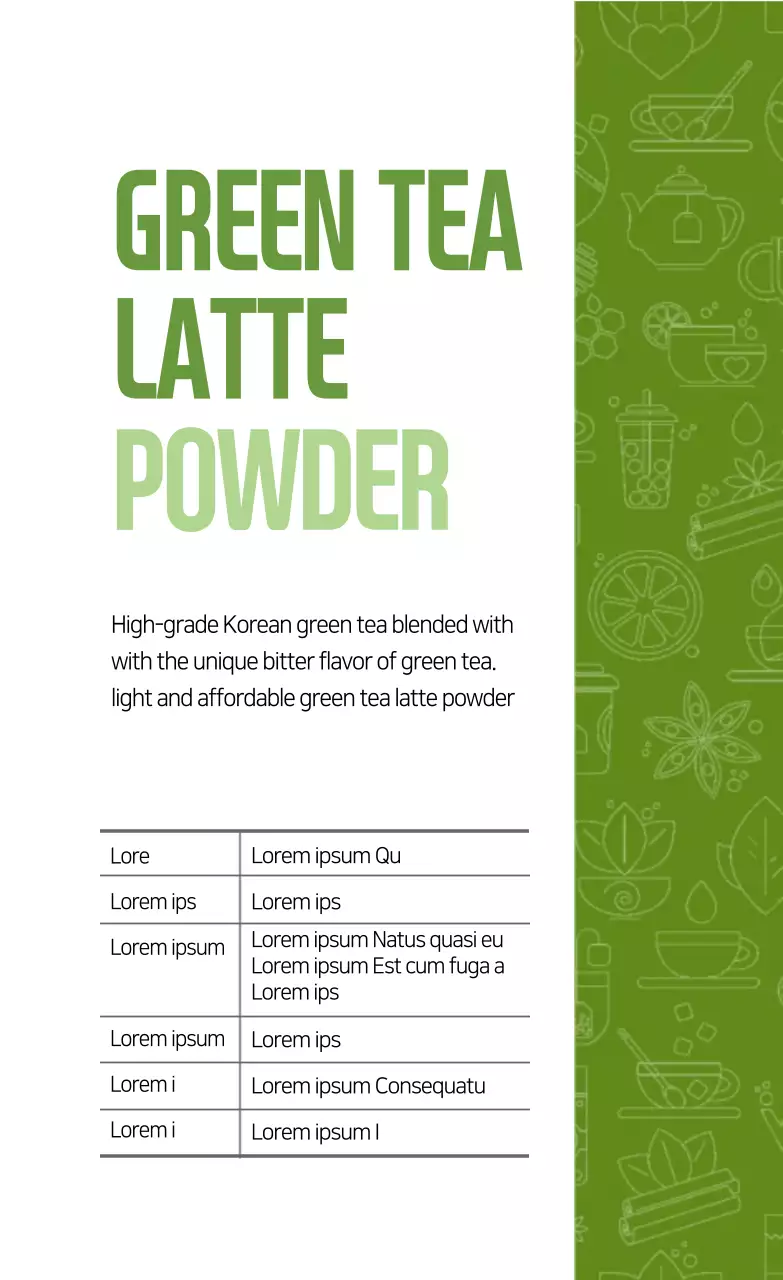 Nhãn bột trà xanh minh họa màu xanh nhạt