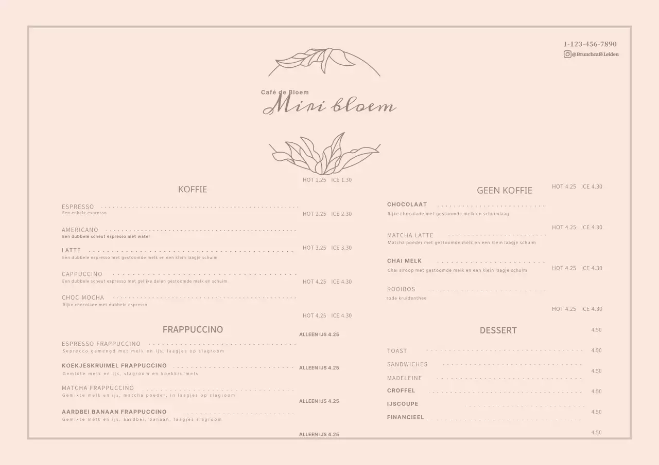 Roze luxe bloem cafe cafe menu poster