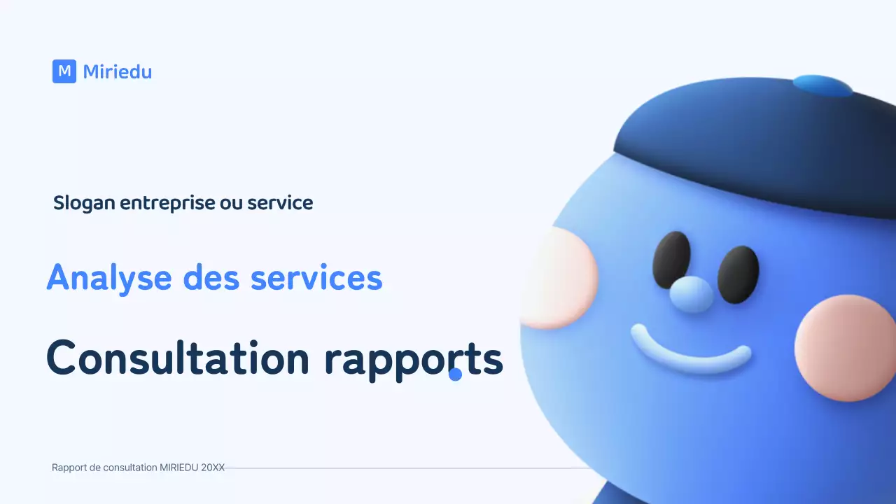 Un personnage tridimensionnel bleu au concept épuré pour un rapport de conseil.