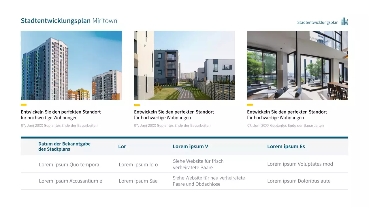 Immobilienbau Stadtentwicklung Thema in blau und gelb (Präsentation)