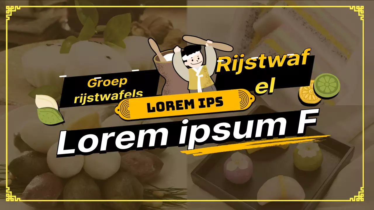 Mochi bestellen promotiethema met gele foto's en schattige illustraties