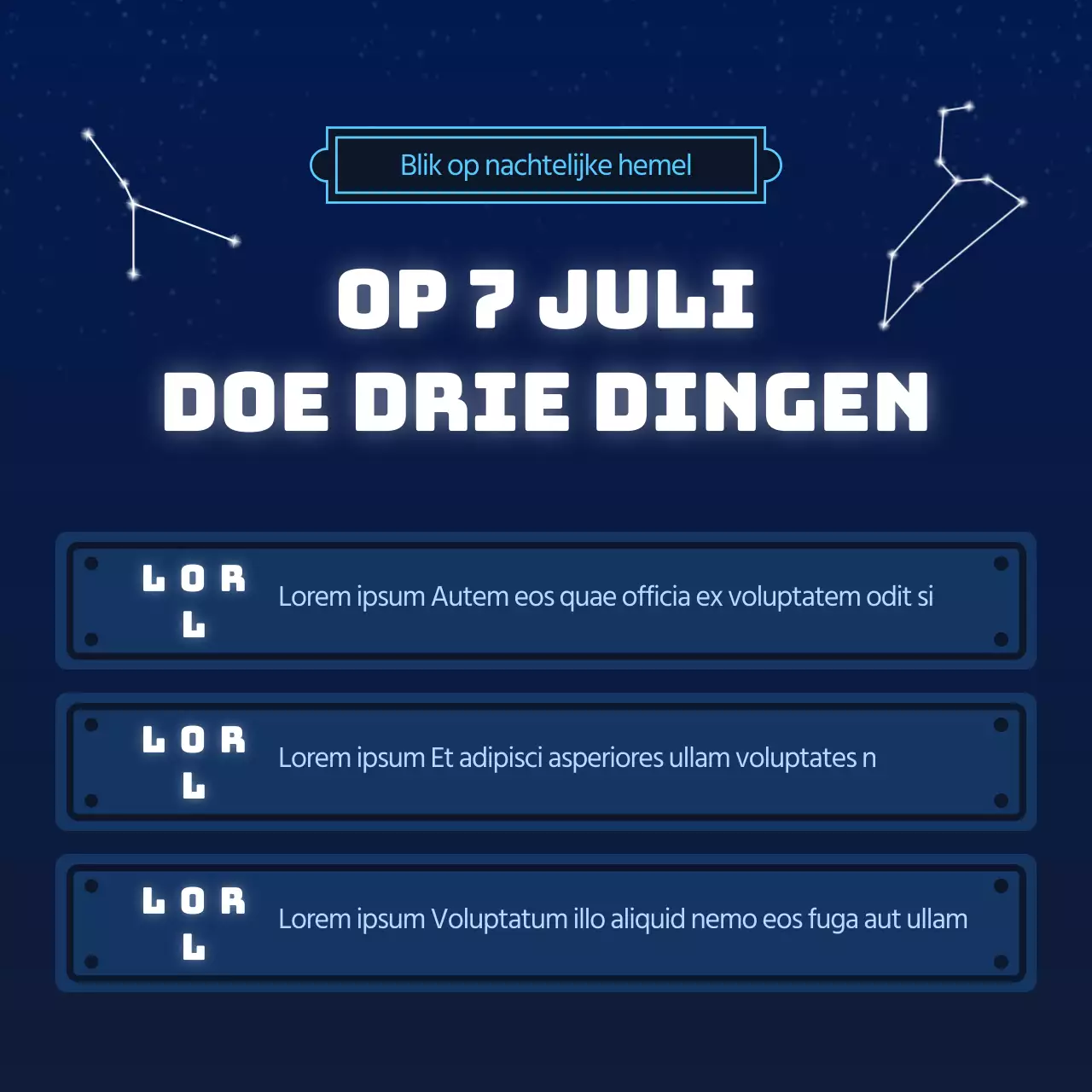 Een marineblauw en lichtblauw sterrenhemelconcept voor 7 juli