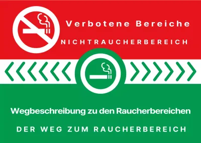 Einfache, saubere Zigaretten-Symbol und Text-Kombination in grün und rot Layout-Stil Wegbeschreibung