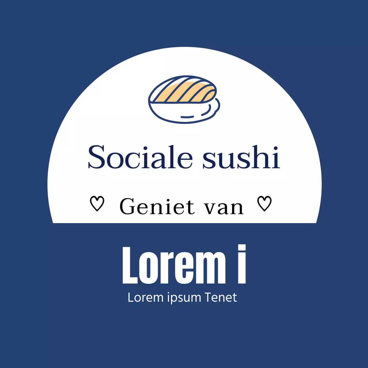 Blauwe illustratie eenvoudig restaurant sushi label