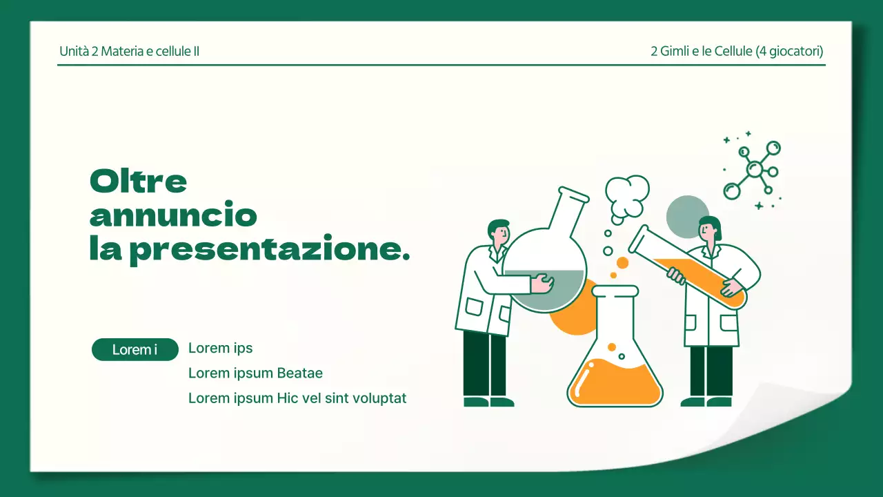 Relazioni di laboratorio di scienze ordinate in verde e arancione
