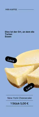 Förderung eines einfachen Käsekuchen-Menüs mit hellblauem Hintergrund