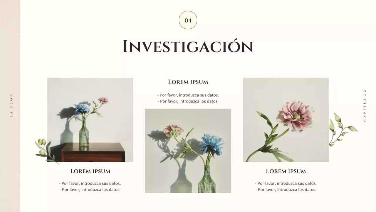 Presentación de floristería con imagen en acuarela de flores beige