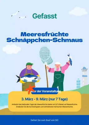 Anzeigen für das blau-weiße Meeresnahrungsgeschäft