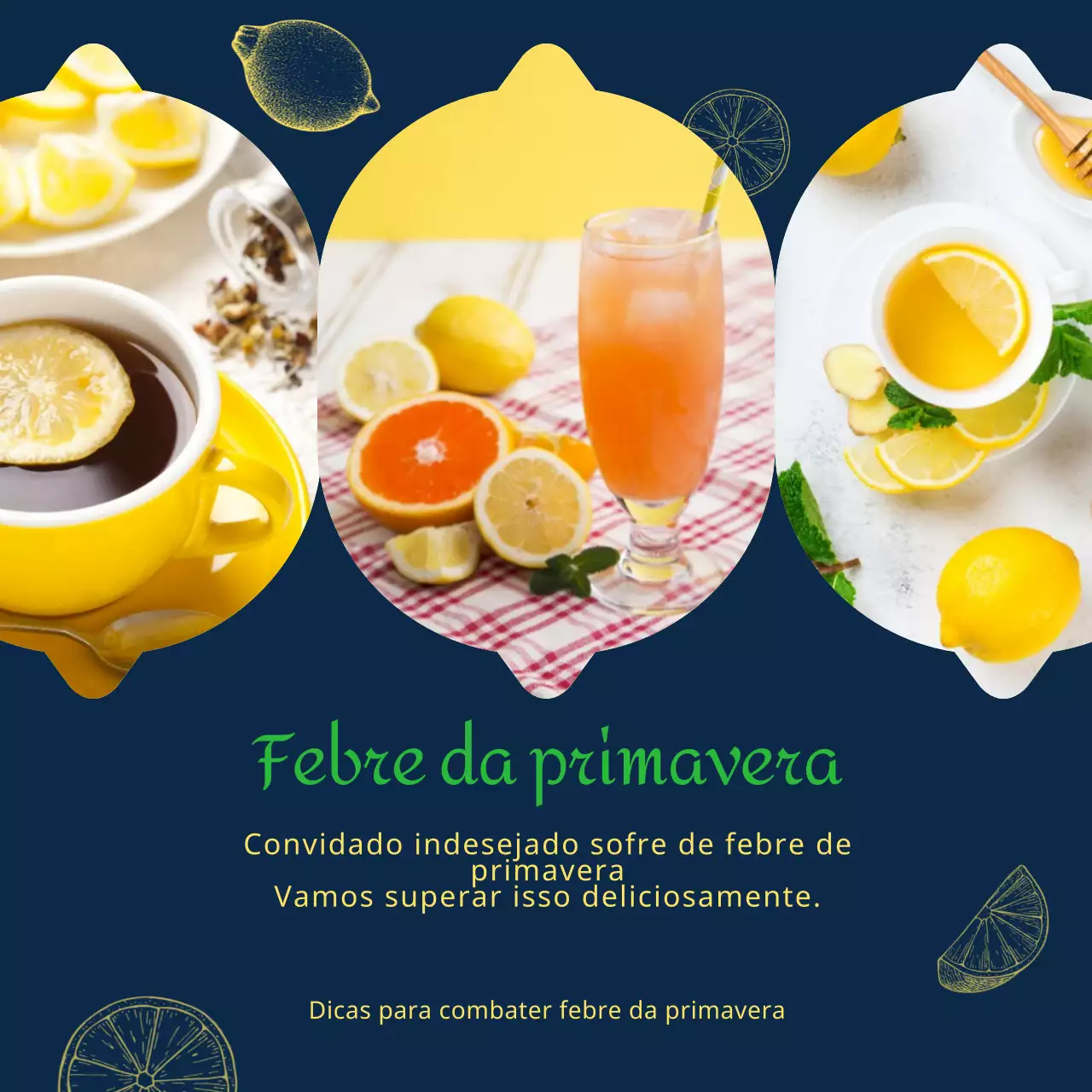 Imagem de chá de limão em azul-marinho e amarelo Dicas para ultrapassar a febre da primavera