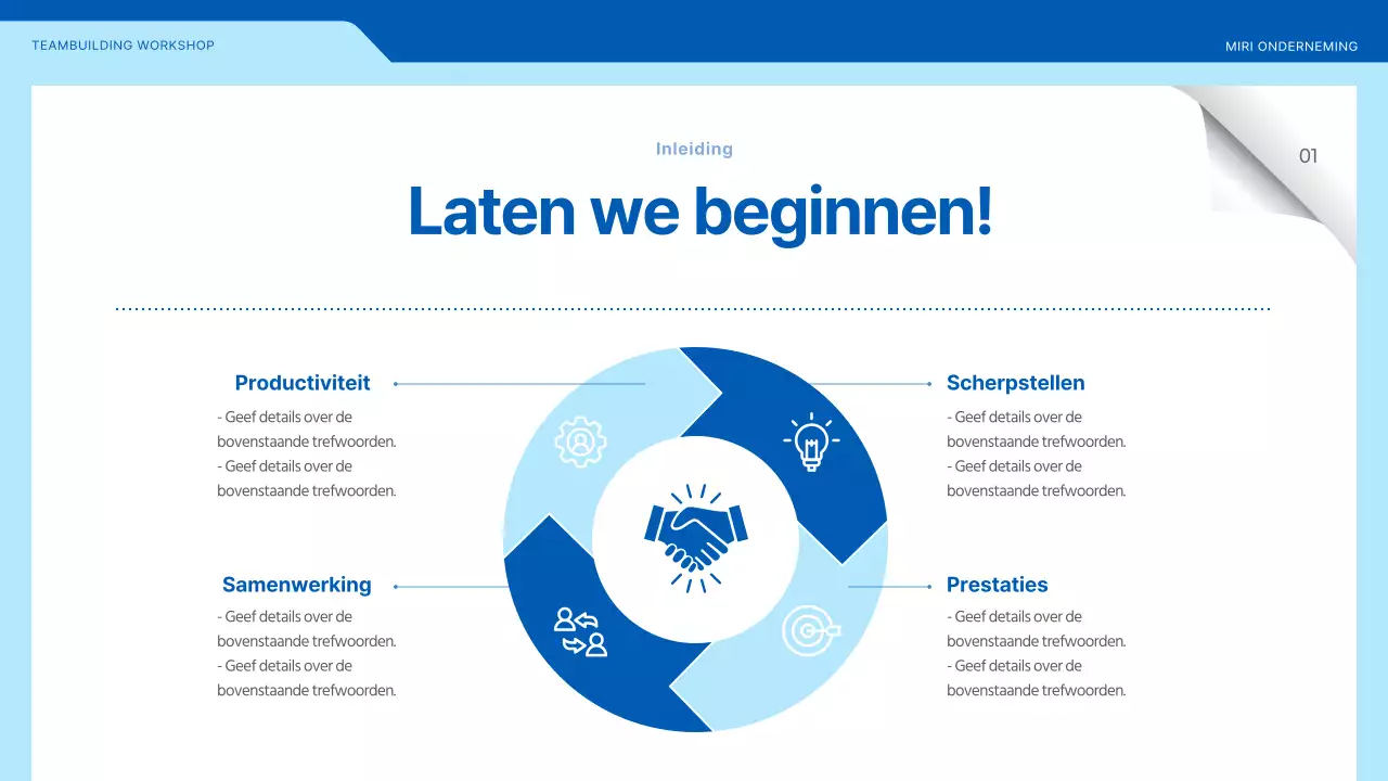 Teambuildingworkshop met illustraties in blauw en geel