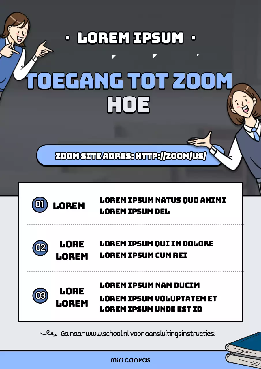 Een schoon klaslokaal met illustraties van oranje en blauwe mensen