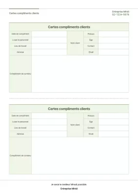 Un modèle simple de carte verte de compliments à l'intention des clients