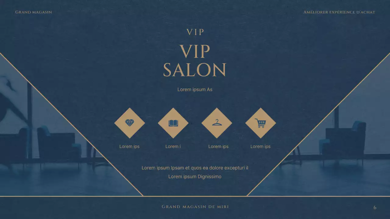 Un luxueux club VIP de grand magasin en rouge et bleu marine