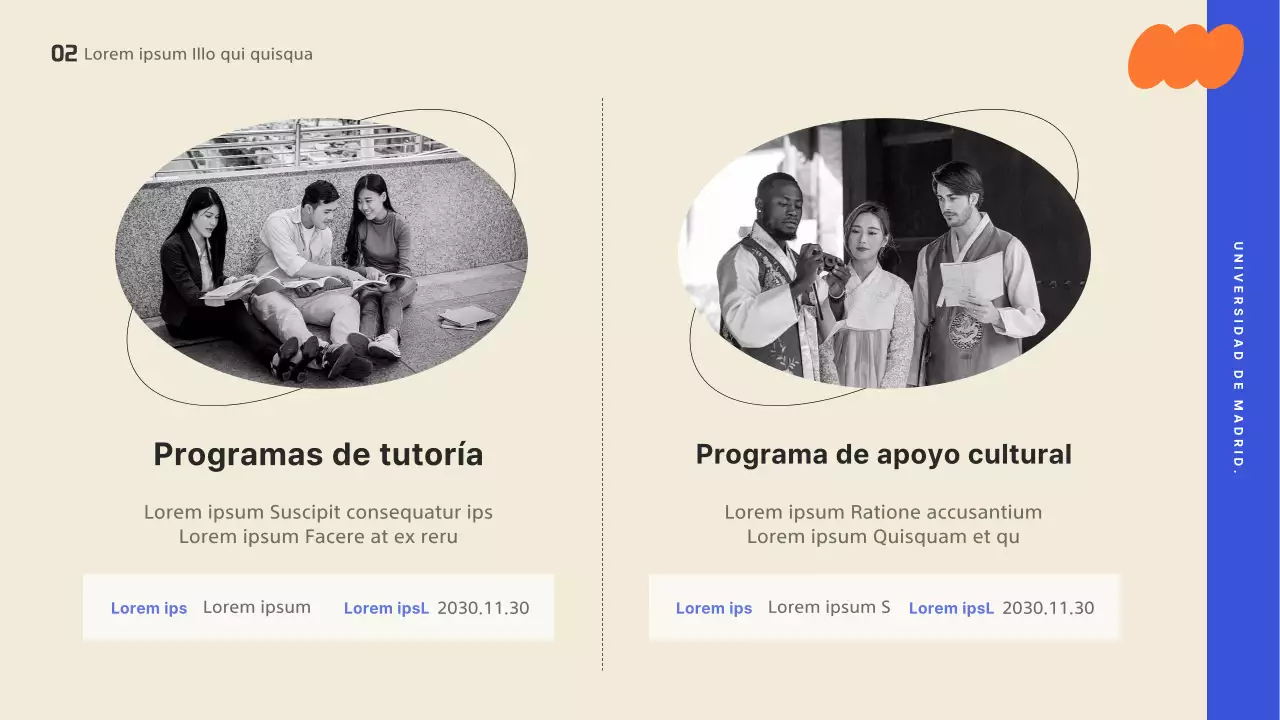 Una presentación de orientación con un diseño de moda, acentuado con colores atrevidos.