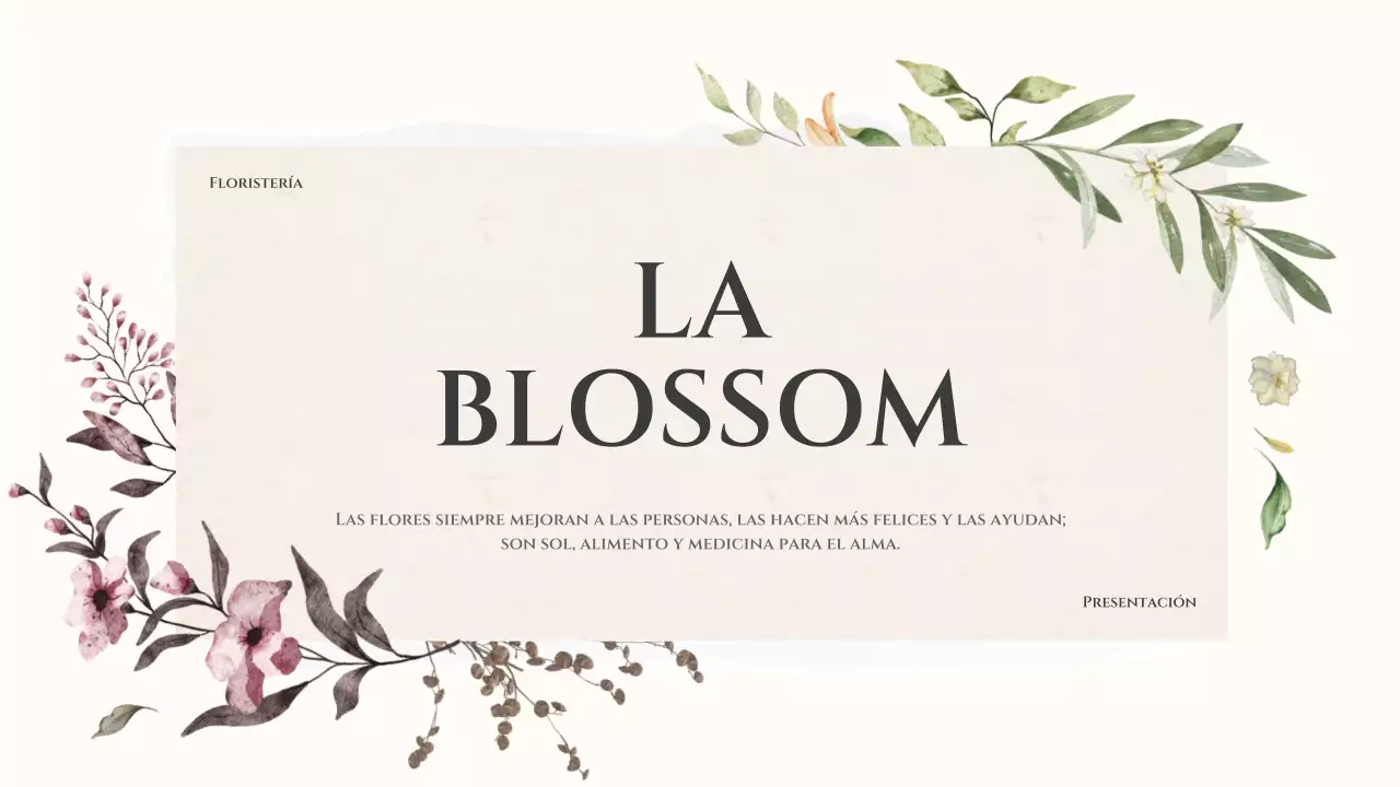 Presentación de floristería con imagen en acuarela de flores beige