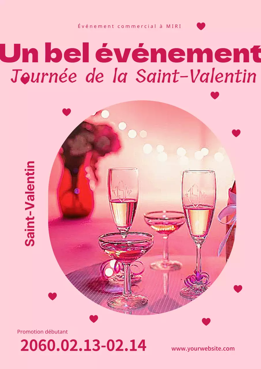Affiche de cœur de la Saint-Valentin en rose et prune