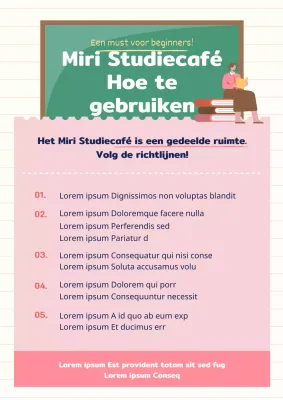 Een cafébord met een roze en groen krijtbordthema