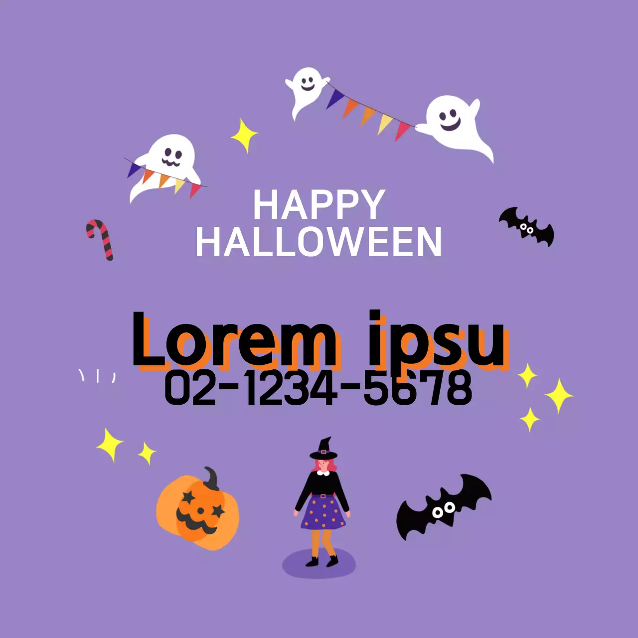 Ilustrasi Oranye Ungu Halloween Promosi Sekolah Bahasa Inggris