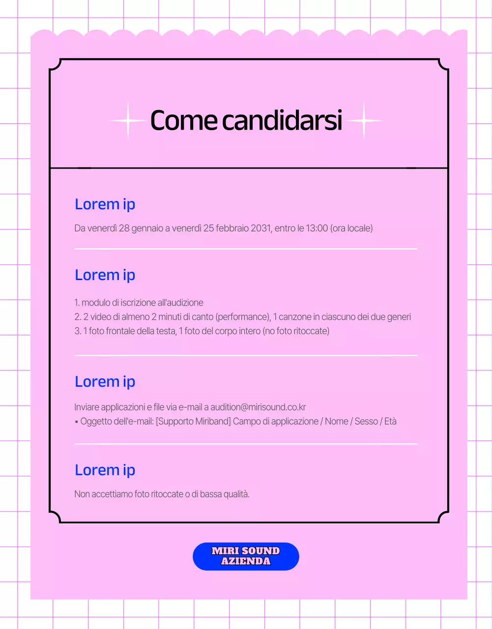 Audizioni aperte per banda con colori su sfondo nero