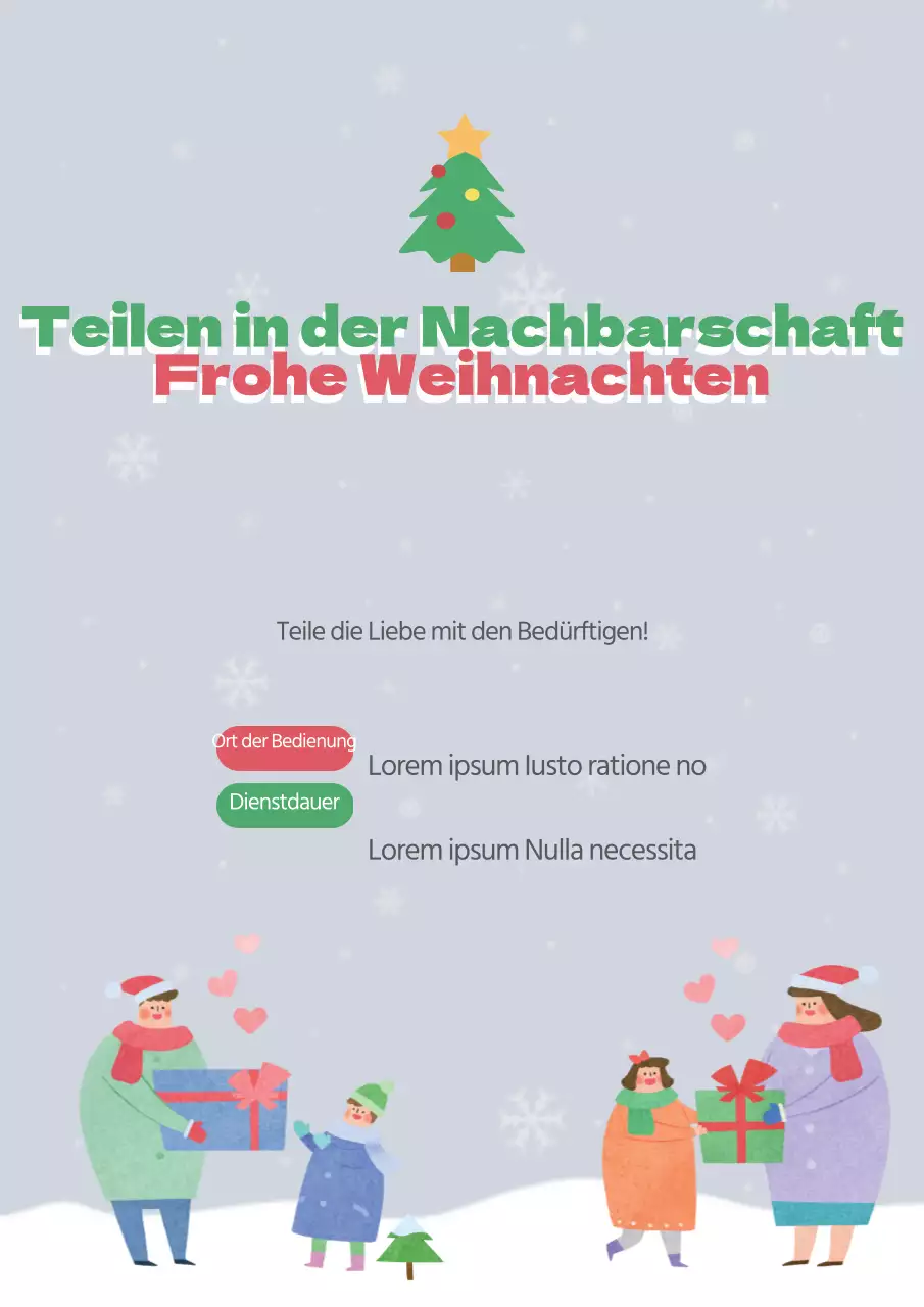 Niedlicher Weihnachtsflohmarkt-Flyer in Grün und Rot