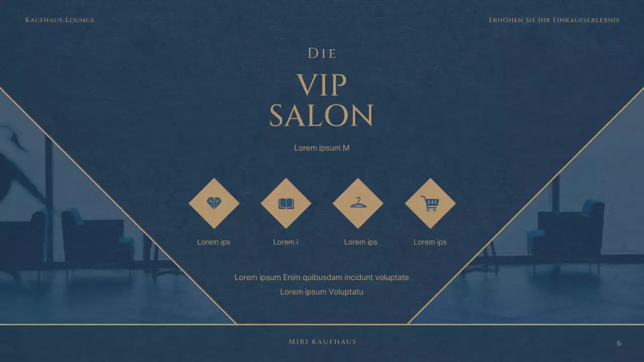 Ein luxuriöser Kaufhaus-VIP-Club in Rot und Marineblau