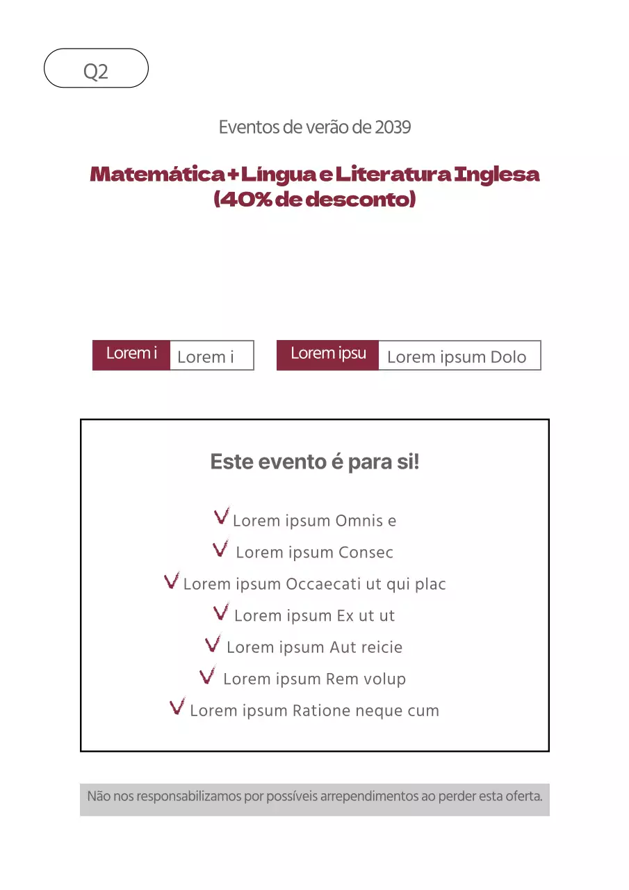 Um folheto simples e branco que promove um evento de descontos num centro de explicações