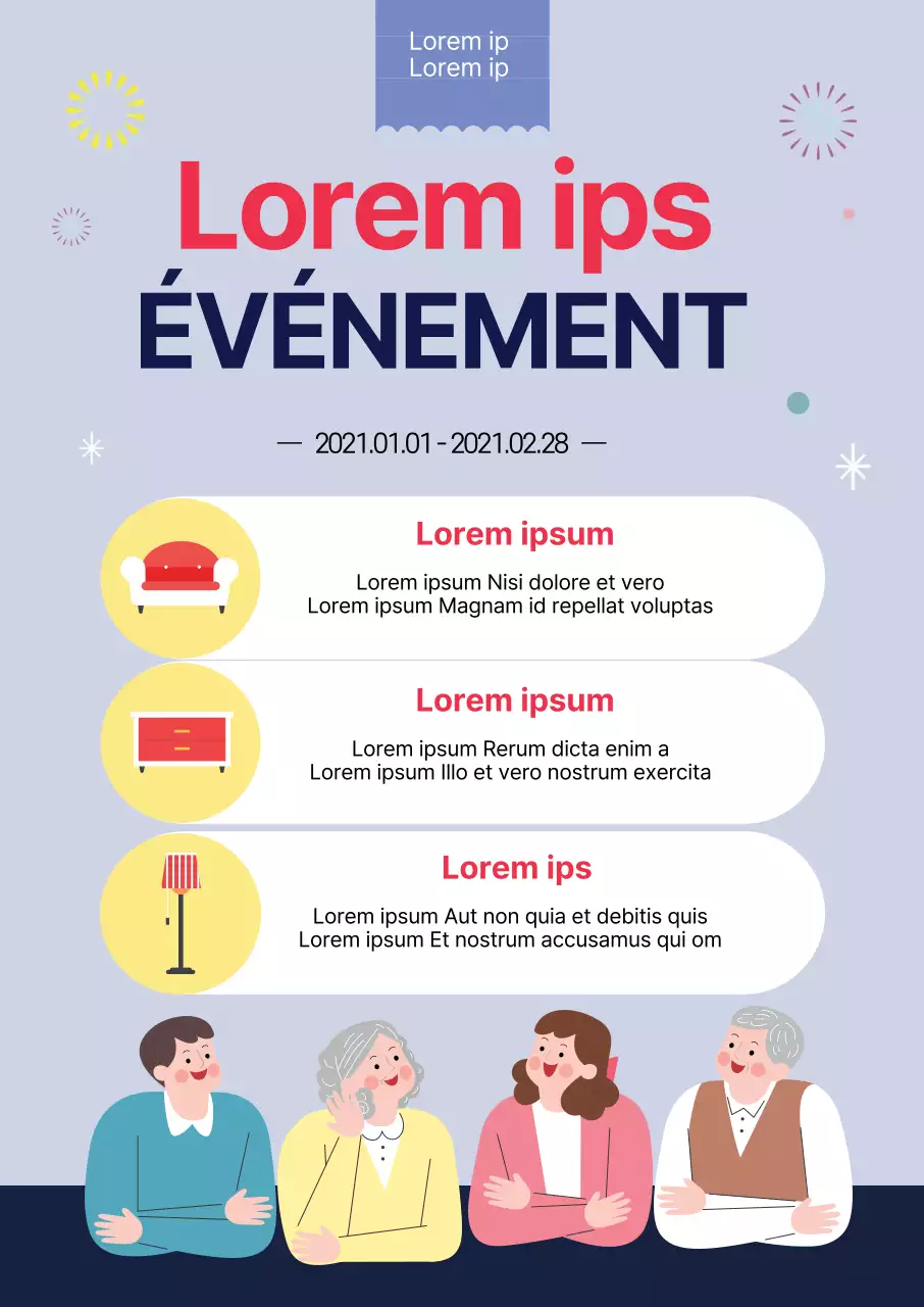 bleu illustration propre mobilier intérieur vente événement promotion