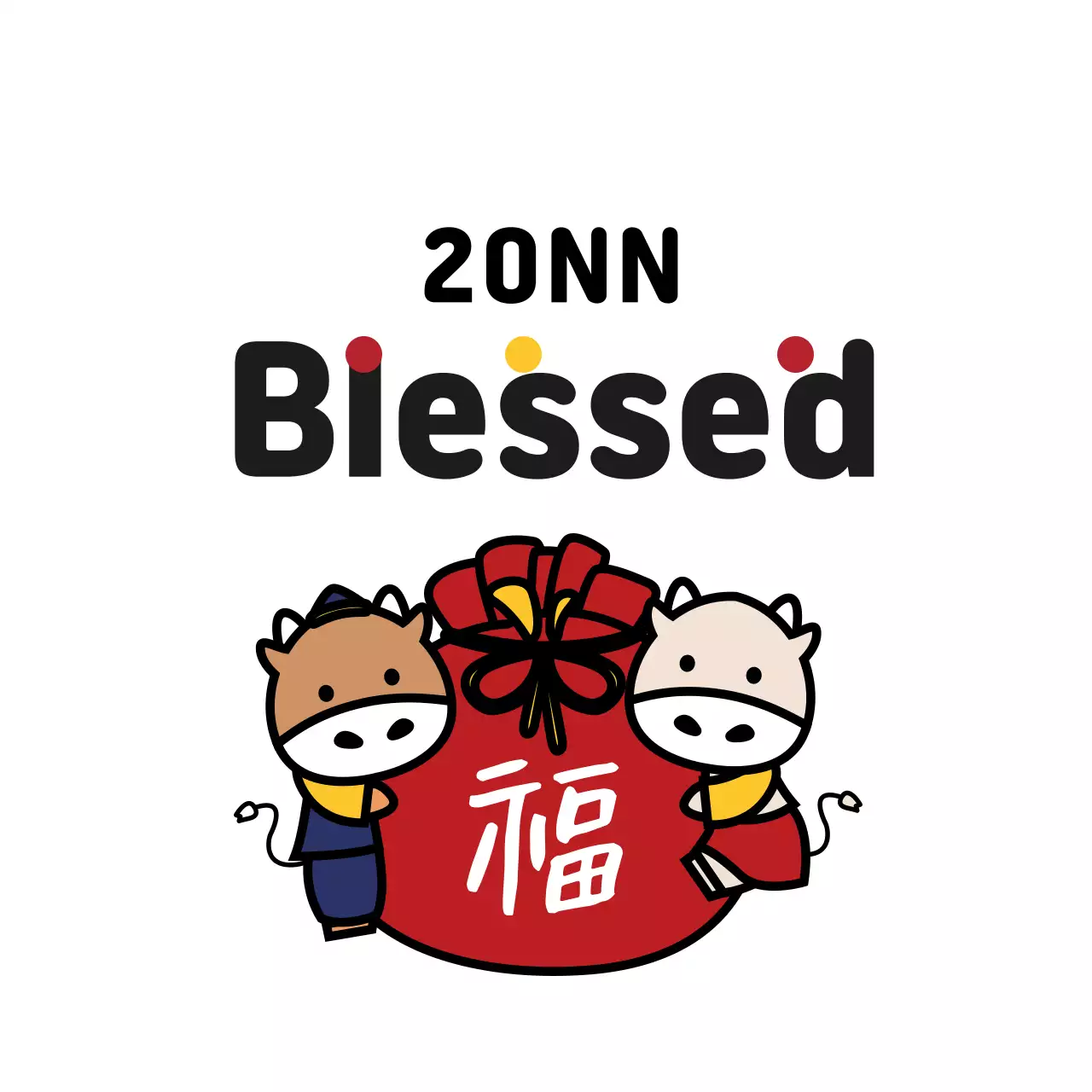 Ilustrasi putih label ucapan selamat Tahun Baru yang lucu