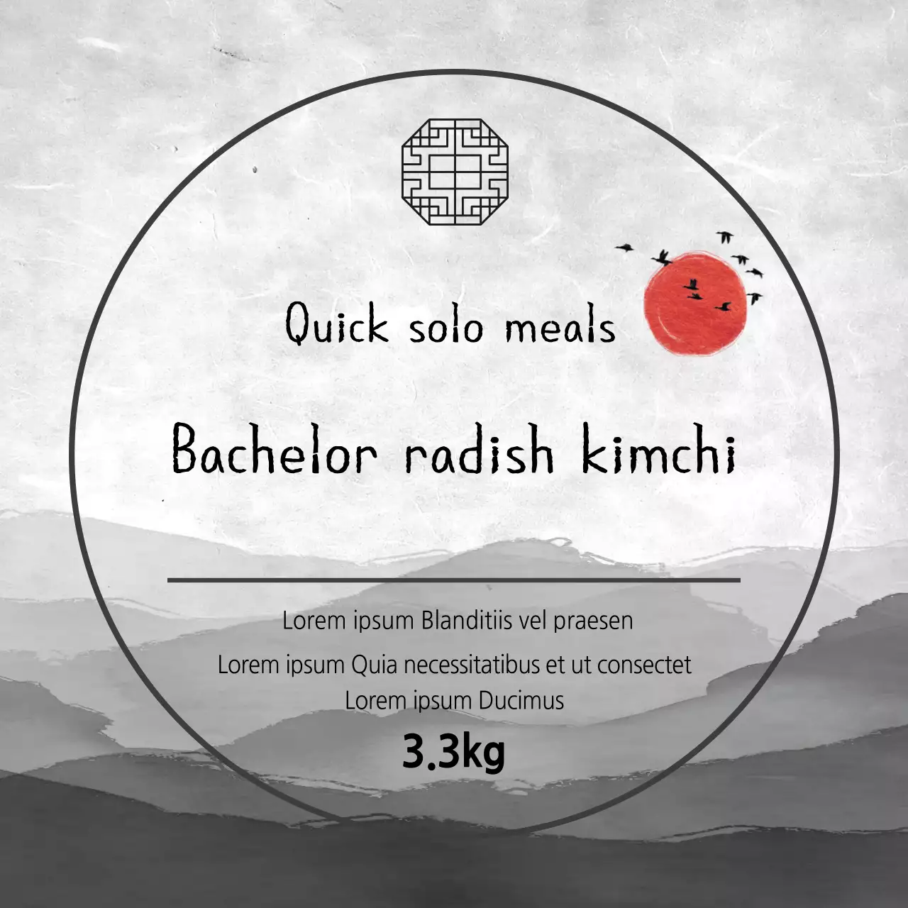 ilustração a cinzento rótulo de comida tradicional kimchi