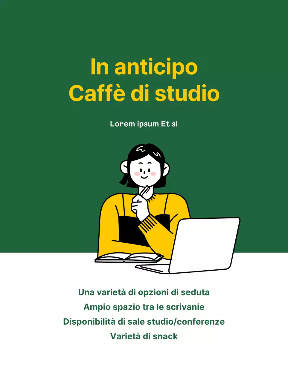Promuovete il vostro caffè studio con uno sfondo verde e pulito