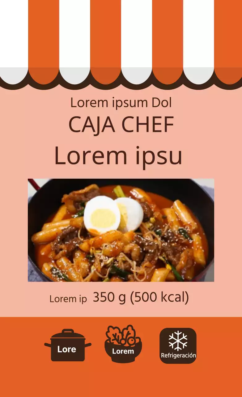 Naranja Ilustrada Bunsik Woo Samgyeop Tteokbokki Etiqueta de cocina