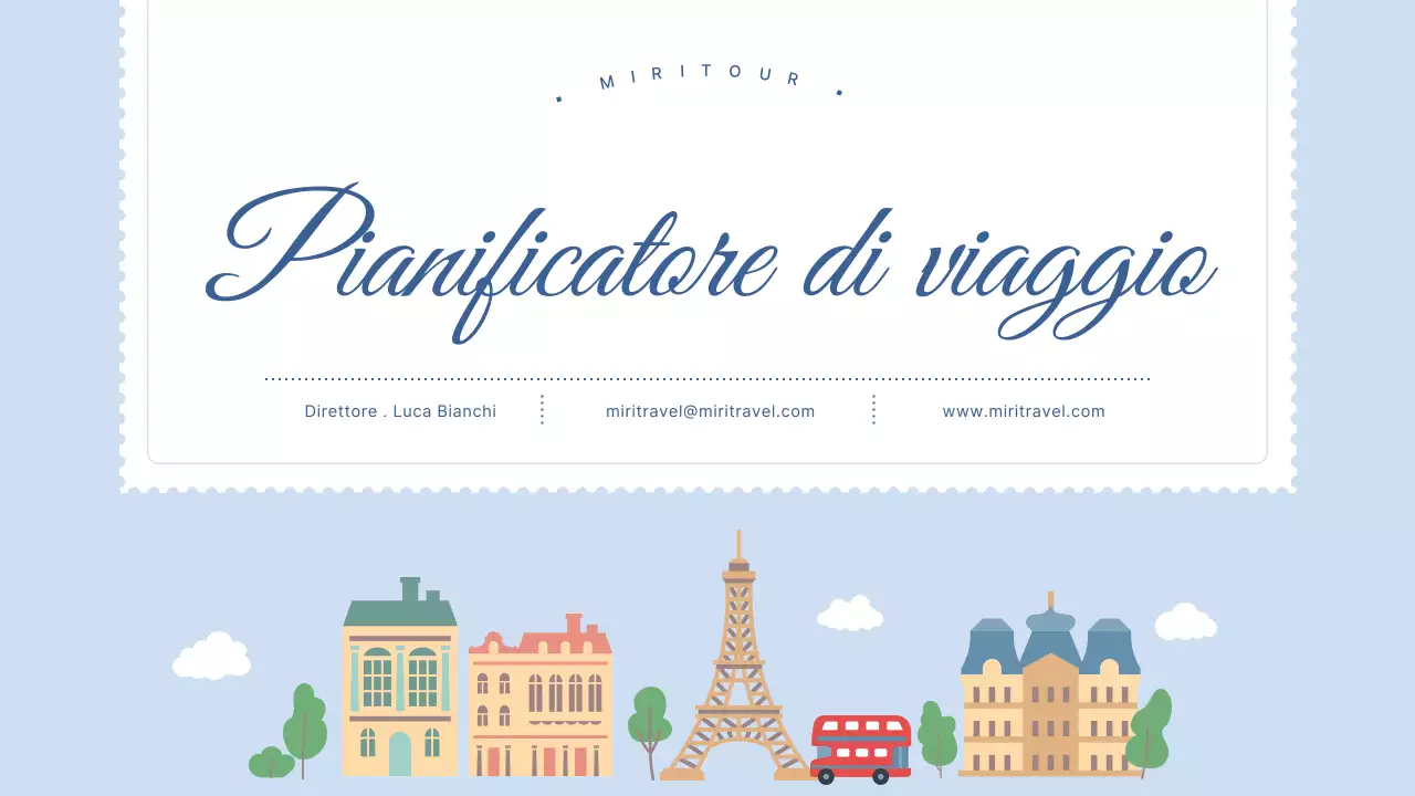 Itinerario che evidenzia le illustrazioni delle destinazioni europee in blu chiaro