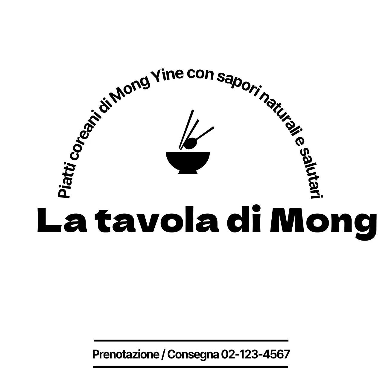 Ristorante coreano con illustrazione di ciotola, cucchiaio e bacchette di colore nero