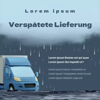 Verspätete Lieferung Hinweis 3D-Illustration eines Lkw-Konzept mit blauen aschfahl inky Wolken und regen-getränkten Lastwagen