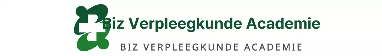 Eenvoudig promotieontwerp met groen logo en de naam van de verpleegschool