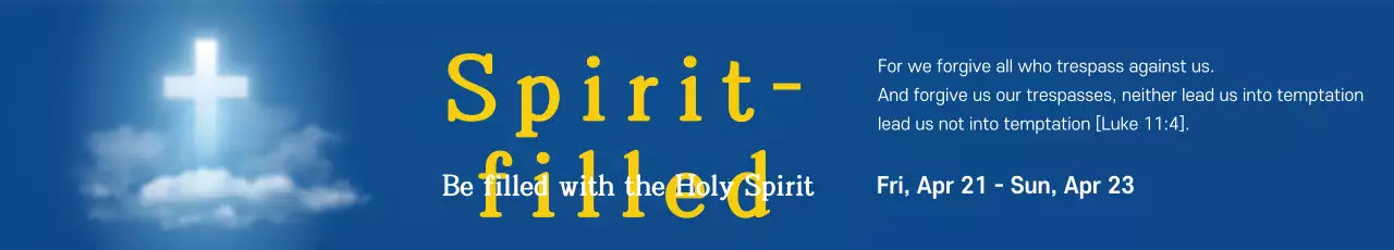 Banner azul para evento de fé tradicional