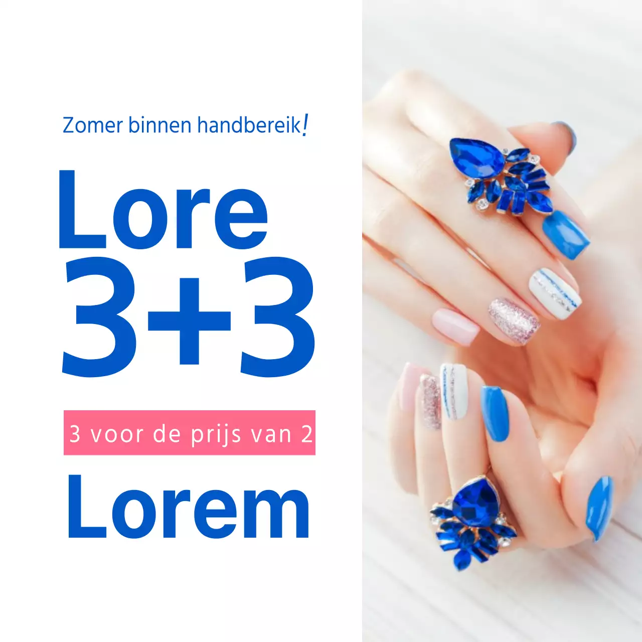 Blauwe zomer nailart gel nagelstickers 3+3 kortingsactie