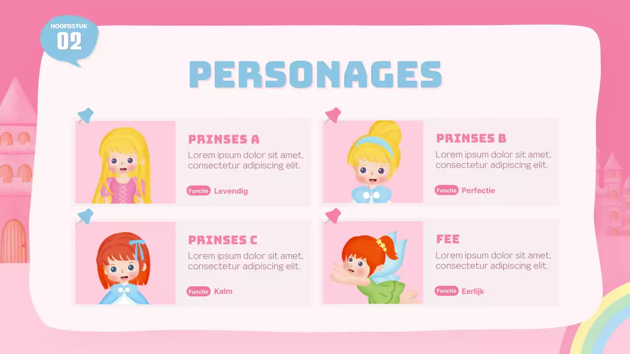 Een schattige roze prinsessen sprookjes acteerles