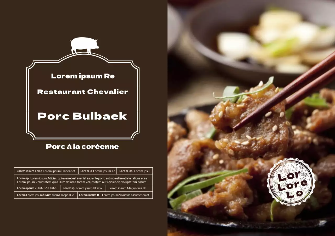 Photo de l'icône brune Aliment mis en évidence Porc Bulgogi Etiquette détaillée